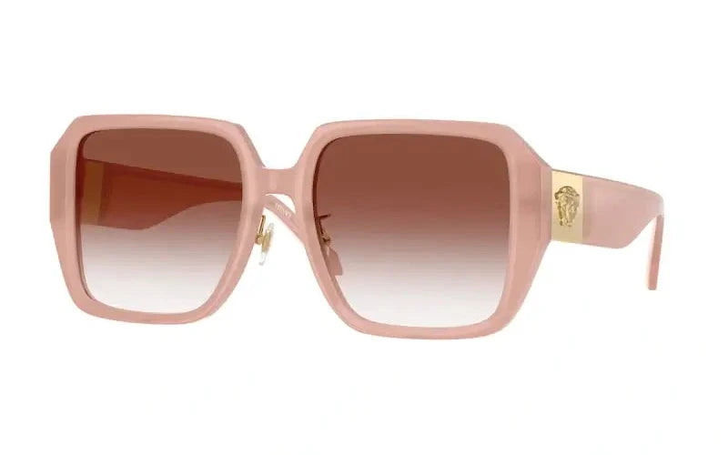 Versace 0VE4472D sunglasses in pink with gradient lenses and gold logo detail, stylish oversized frame for modern fashion.