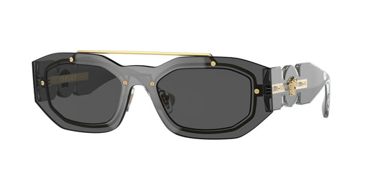 Versace 0VE2235 sunglasses featuring a bold design with black lenses and gold accents for a stylish look.