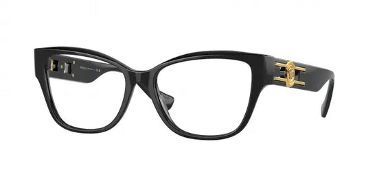 Versace VERSACE 0VE3347 black eyeglasses with gold detailing, stylish cat-eye design for modern eyewear fashion.