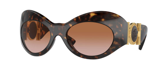 Versace 0VE4462 sunglasses in tortoiseshell with gold logo detail and gradient brown lenses. Stylish and fashionable eyewear.